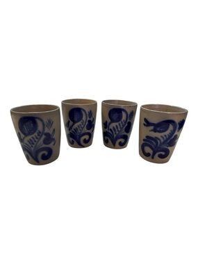 German Salt Glazed Stoneware Tumblers Set Of 4